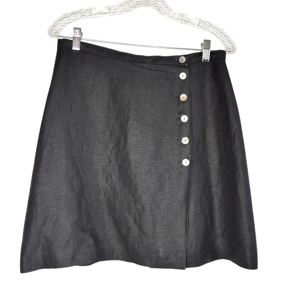 Vintage Breeches Black Linen/Rayon Skirt with Button Detail size 13, made in USA